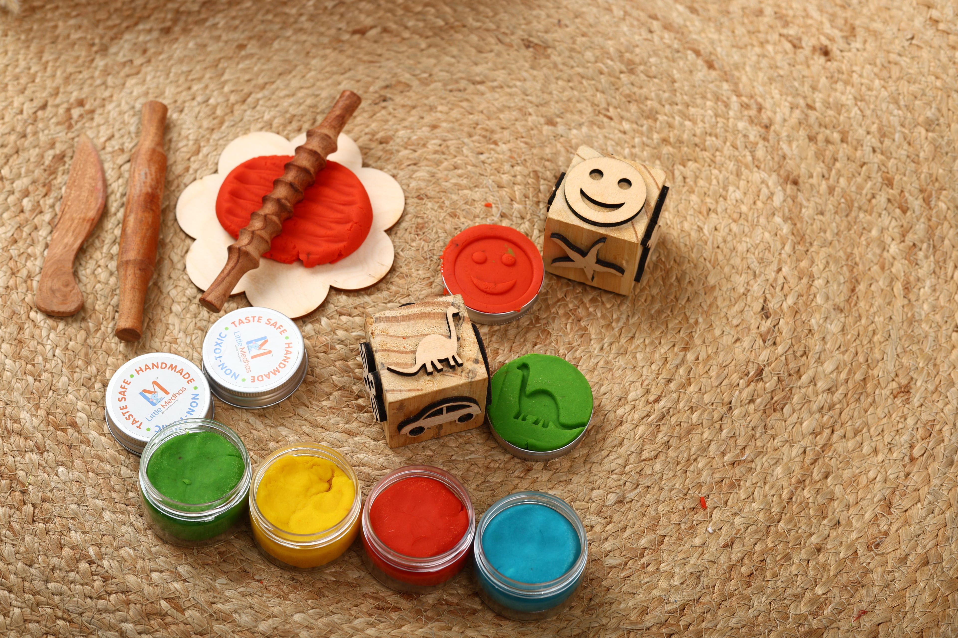 Little Medhas Play Dough Wooden Tools Kit - Natural Sensory Play Set for Kids 2+ Years