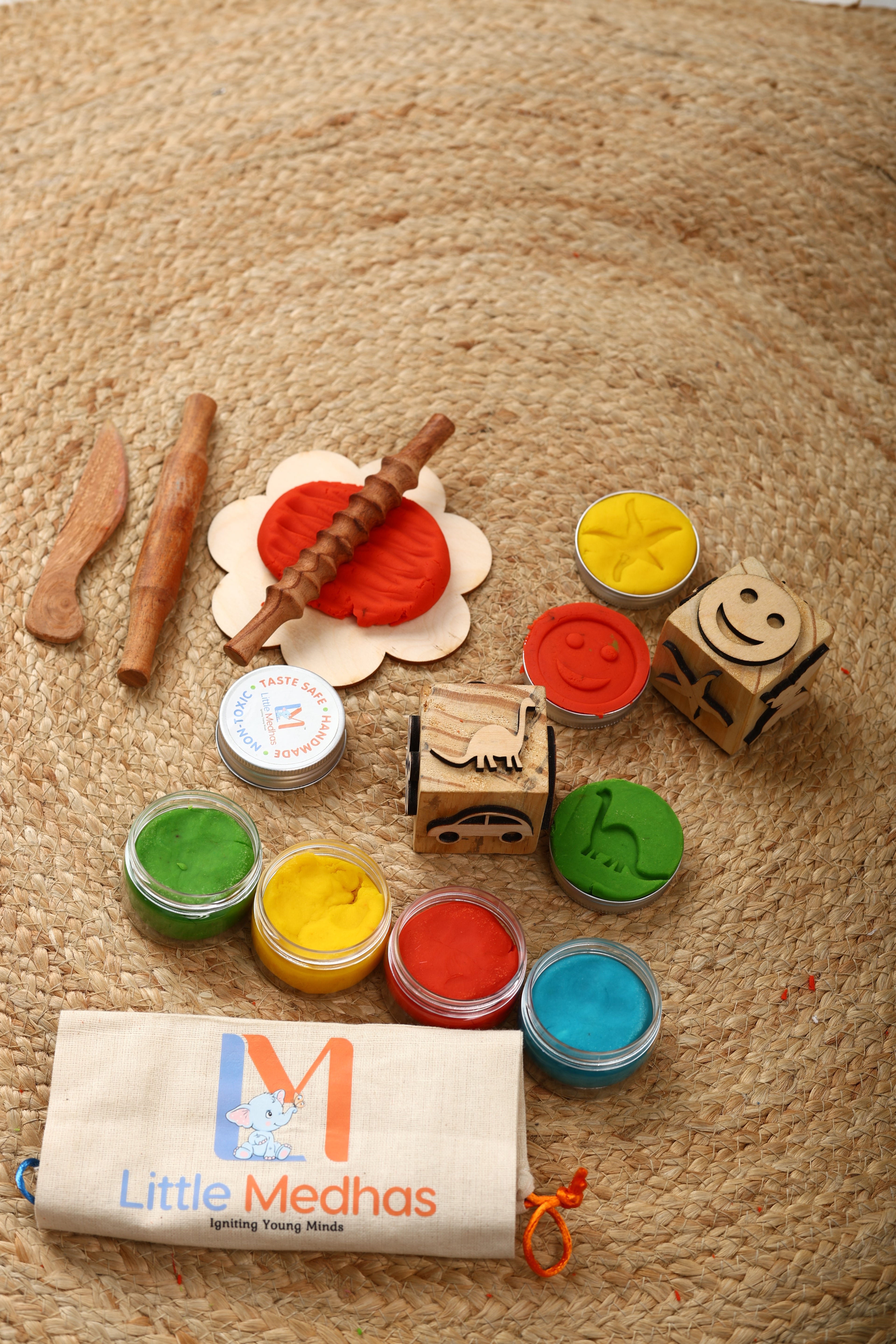 Little Medhas Play Dough Wooden Tools Kit - Natural Sensory Play Set for Kids 2+ Years