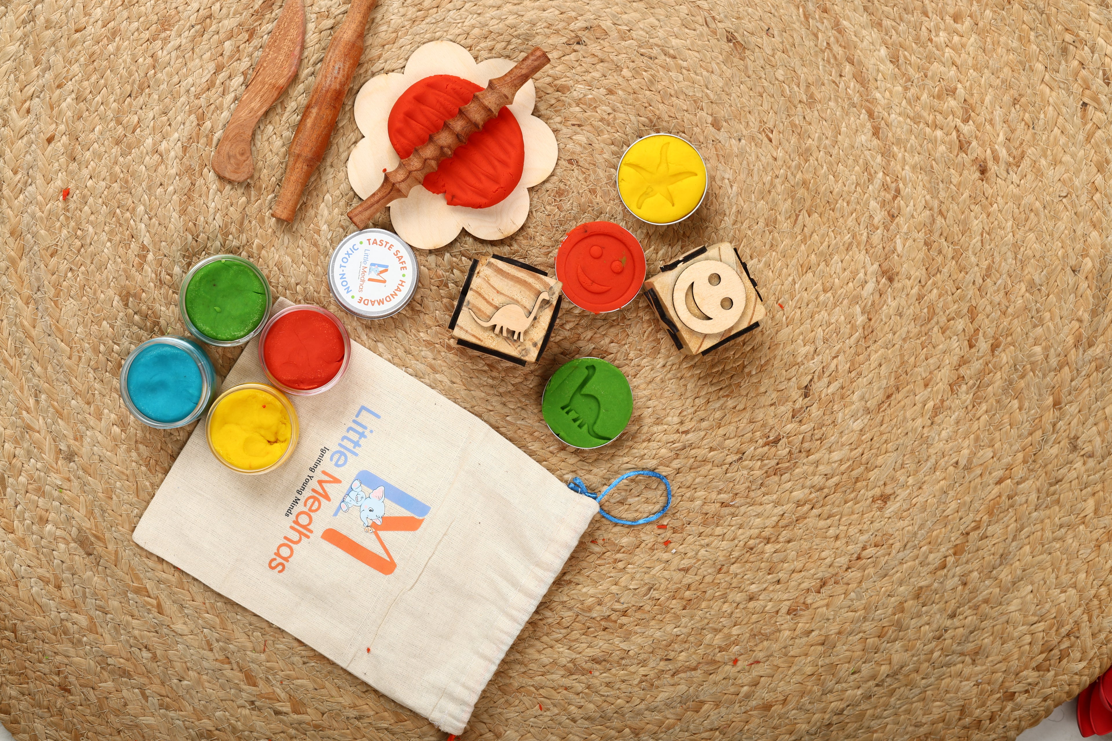 Little Medhas Play Dough Wooden Tools Kit - Natural Sensory Play Set for Kids 2+ Years
