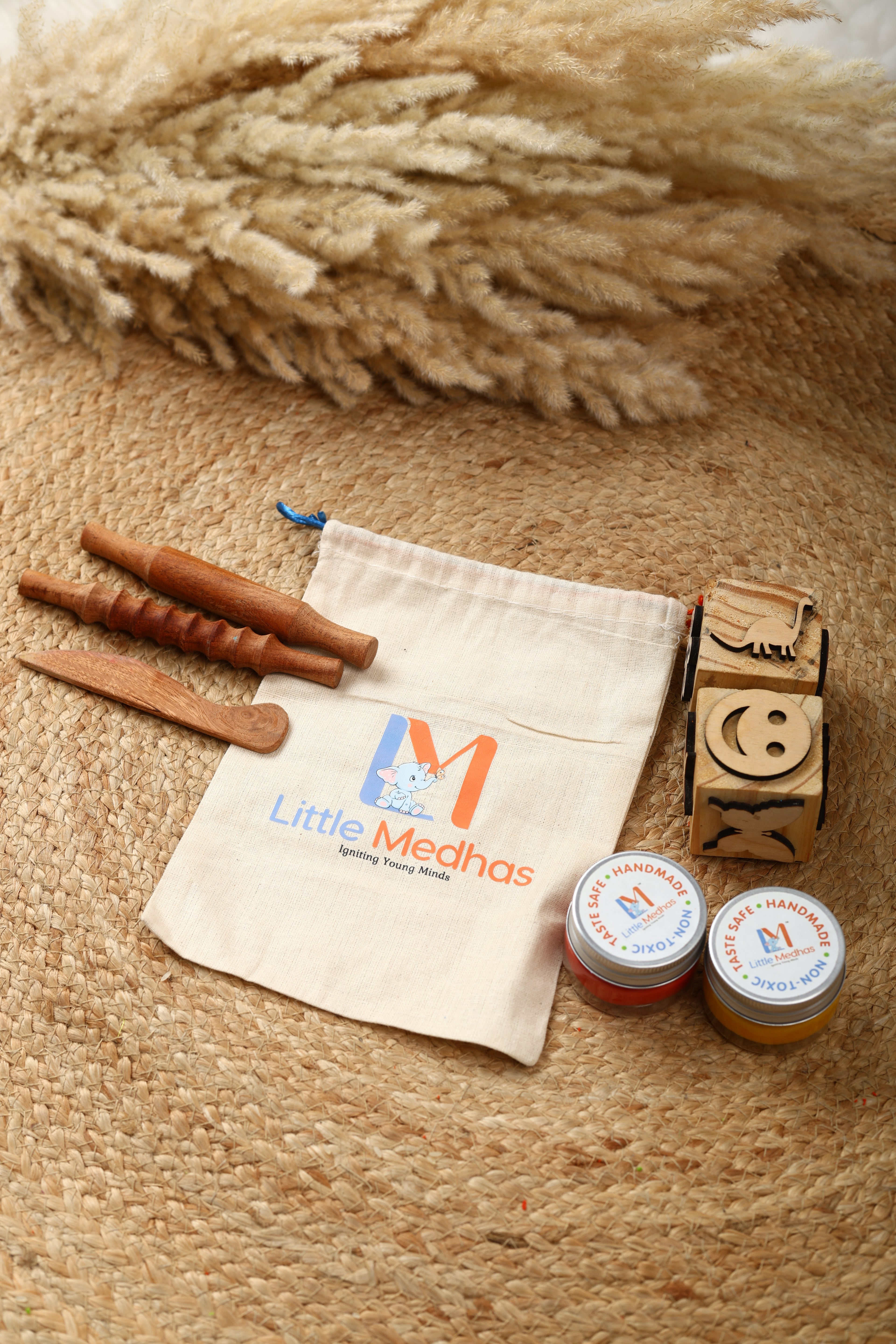Little Medhas Play Dough Wooden Tools Kit - Natural Sensory Play Set for Kids 2+ Years