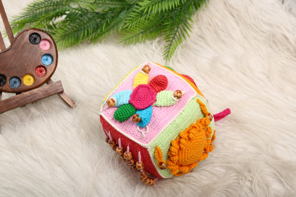 Little Medhas Educational Activity Cube - Handcrafted Cotton Learning Toy for Babies 9+ Months