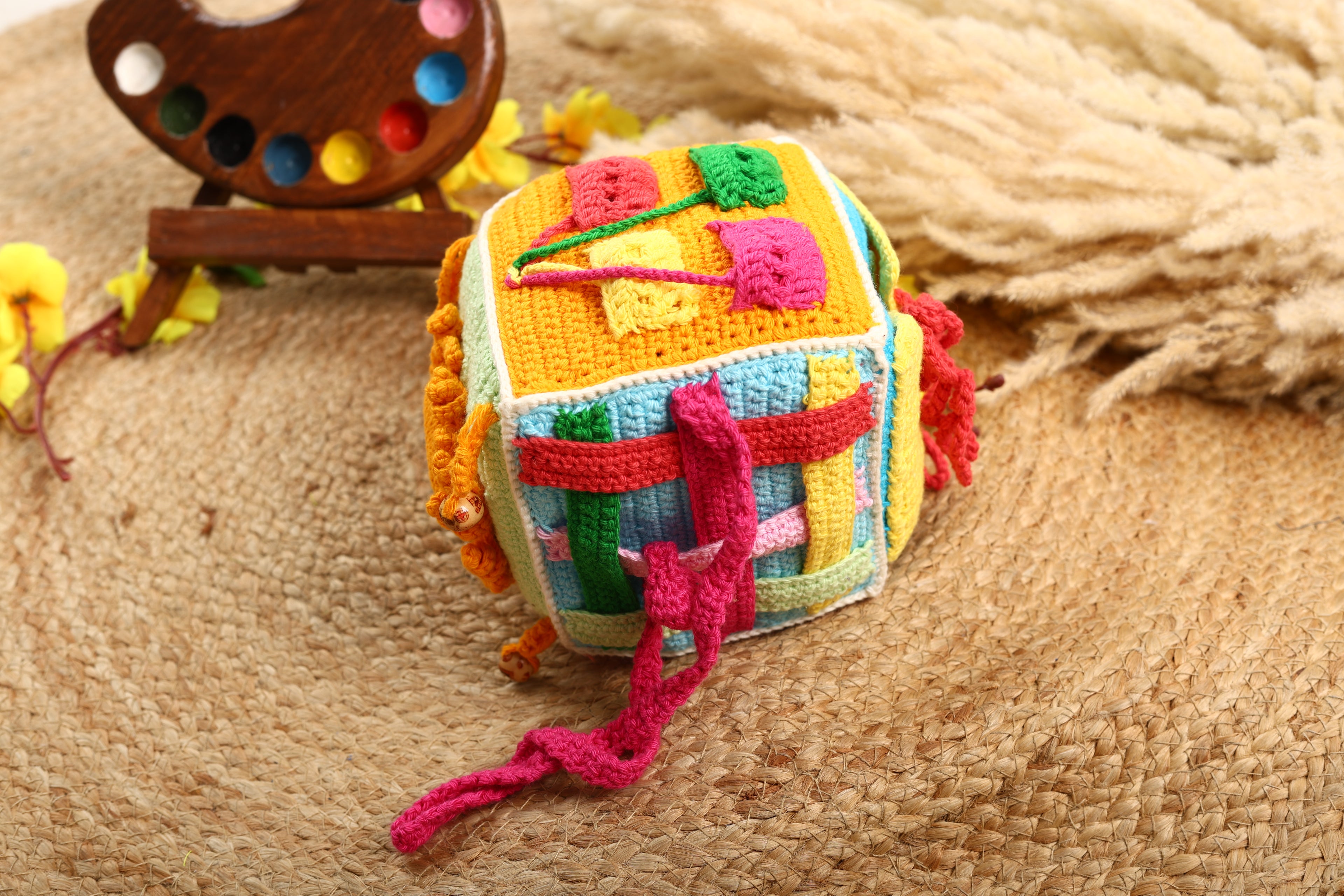 Little Medhas Educational Activity Cube - Handcrafted Cotton Learning Toy for Babies 9+ Months
