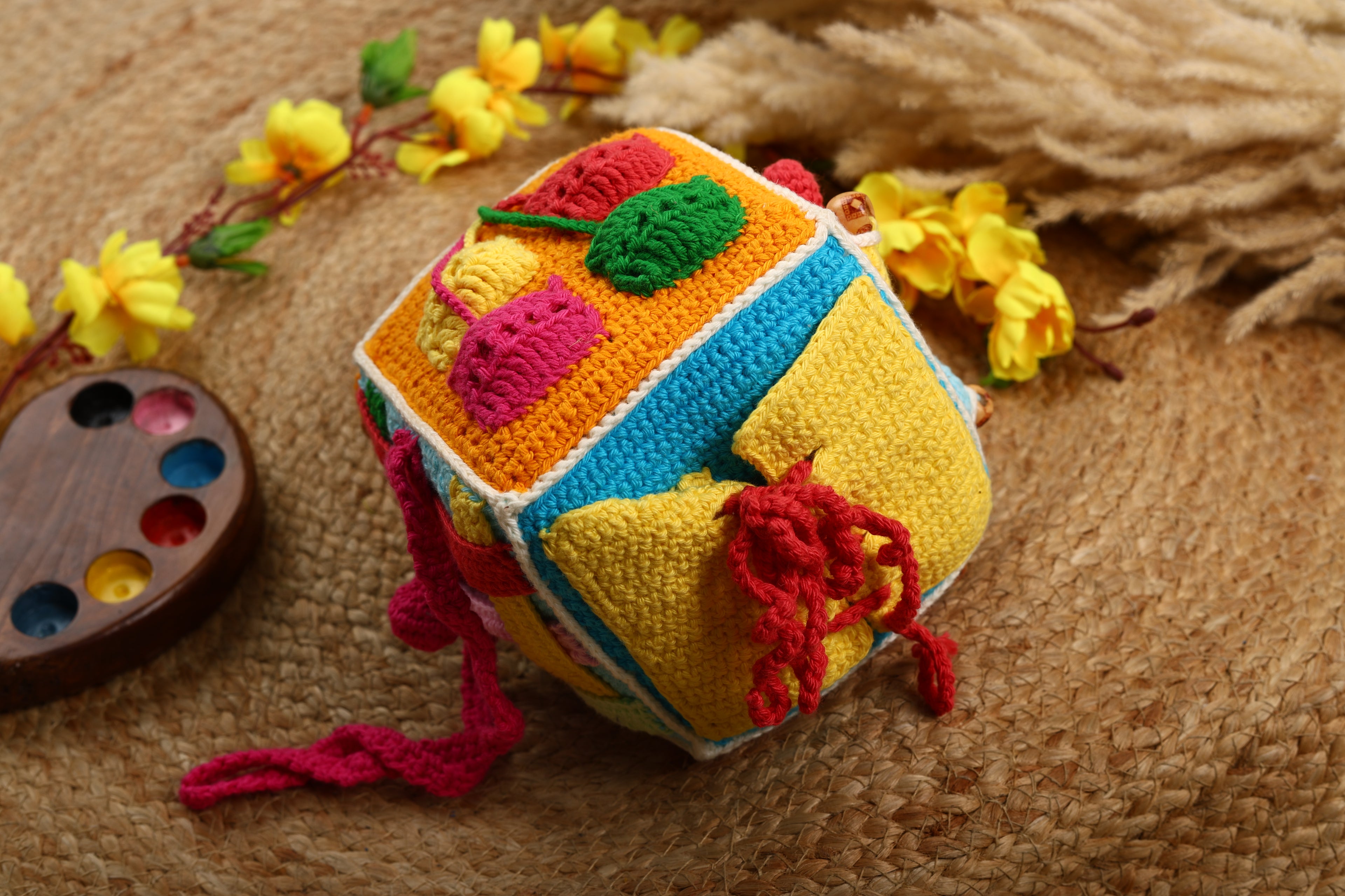 Little Medhas Educational Activity Cube - Handcrafted Cotton Learning Toy for Babies 9+ Months