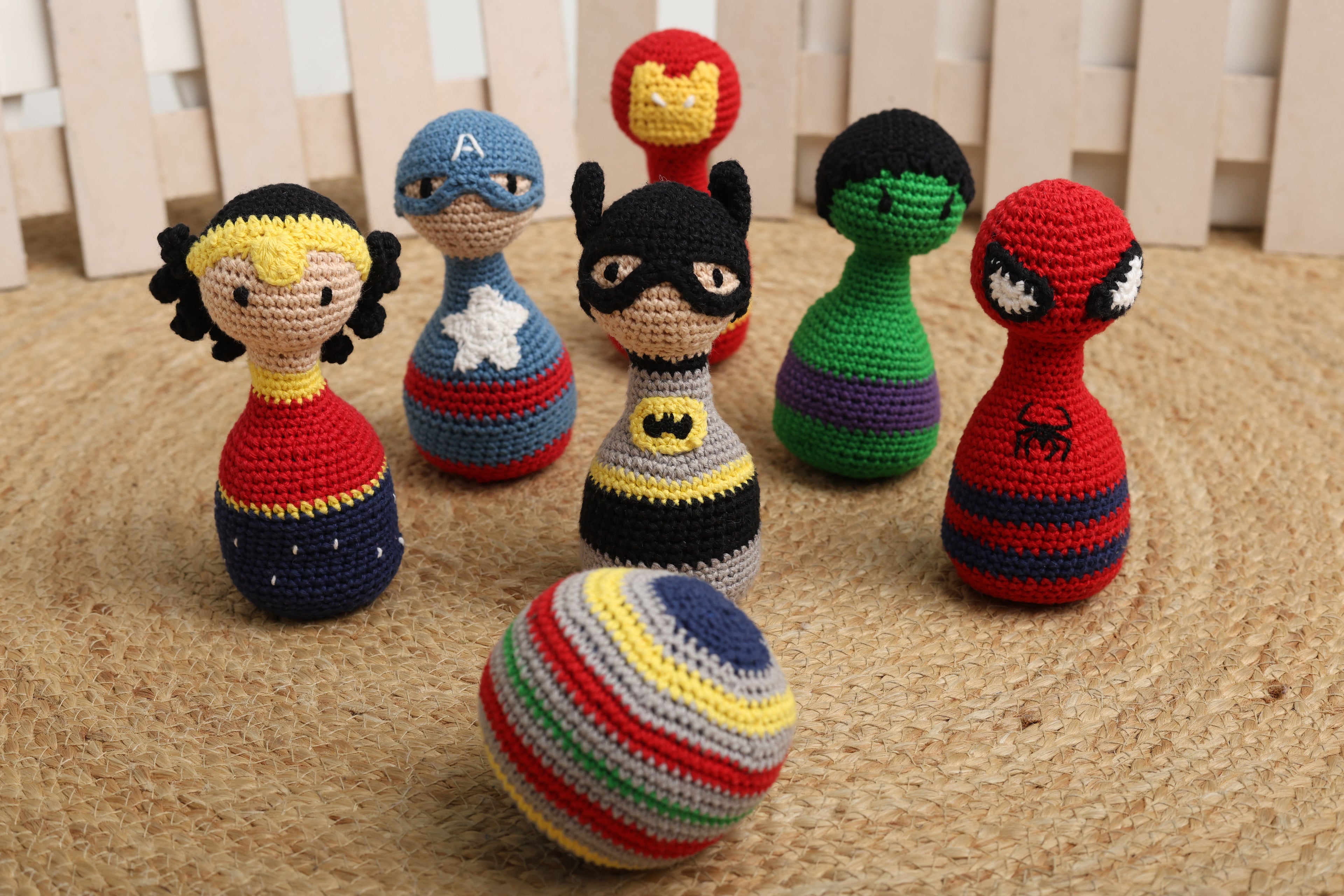 Little Medhas Bowling Pins Set - Superhero Themed Active Play Game for Kids 24+ Months