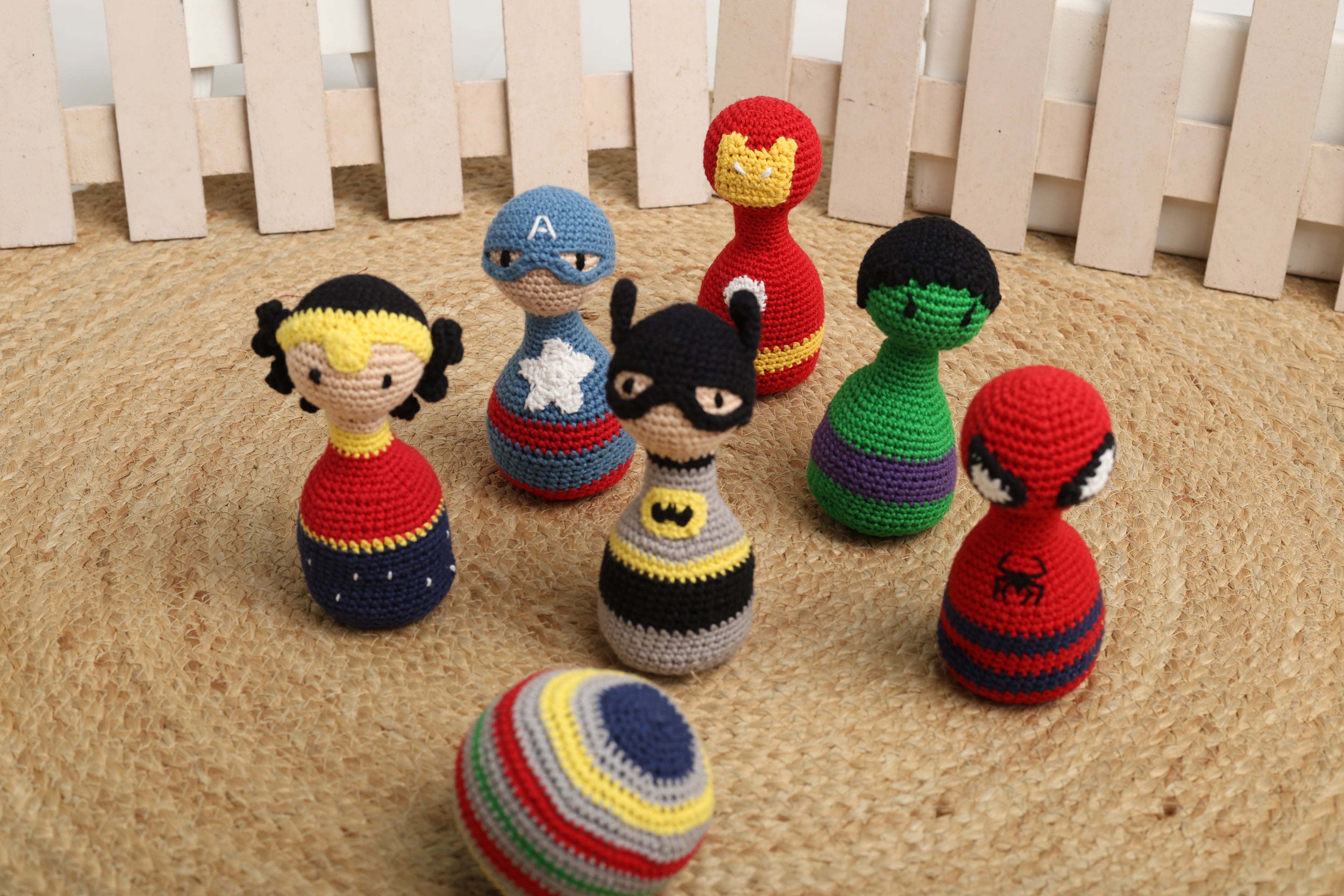 Little Medhas Bowling Pins Set - Superhero Themed Active Play Game for Kids 24+ Months
