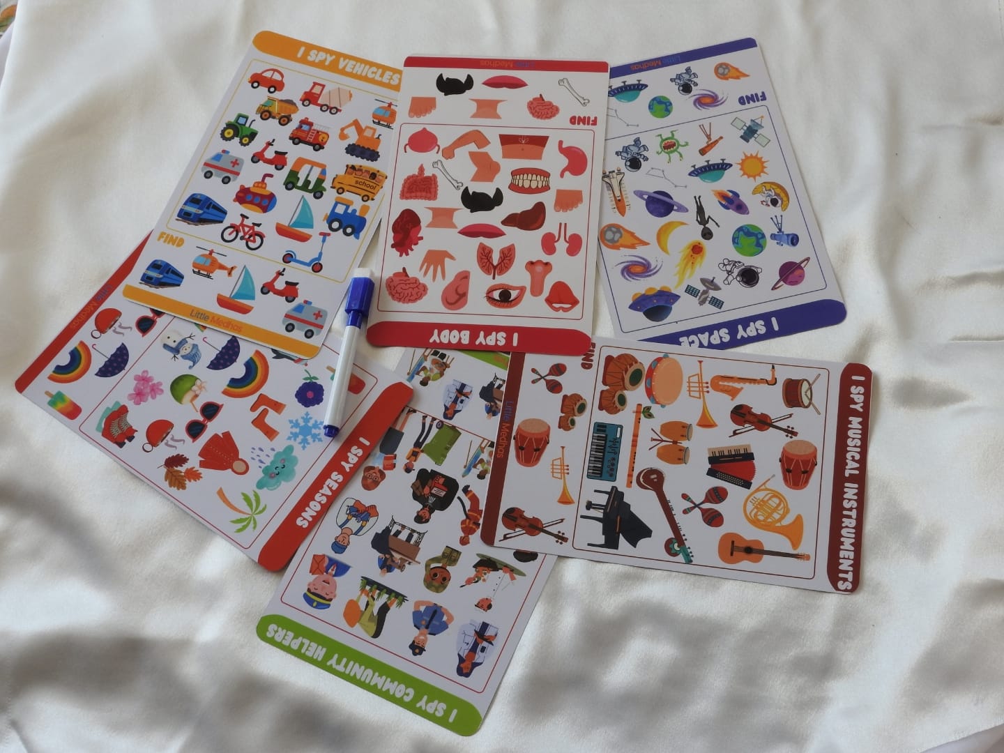 Little Medhas Reusable Activity Sheets - 6 Double-Sided Educational Learning Sheets for Kids 2+ Years