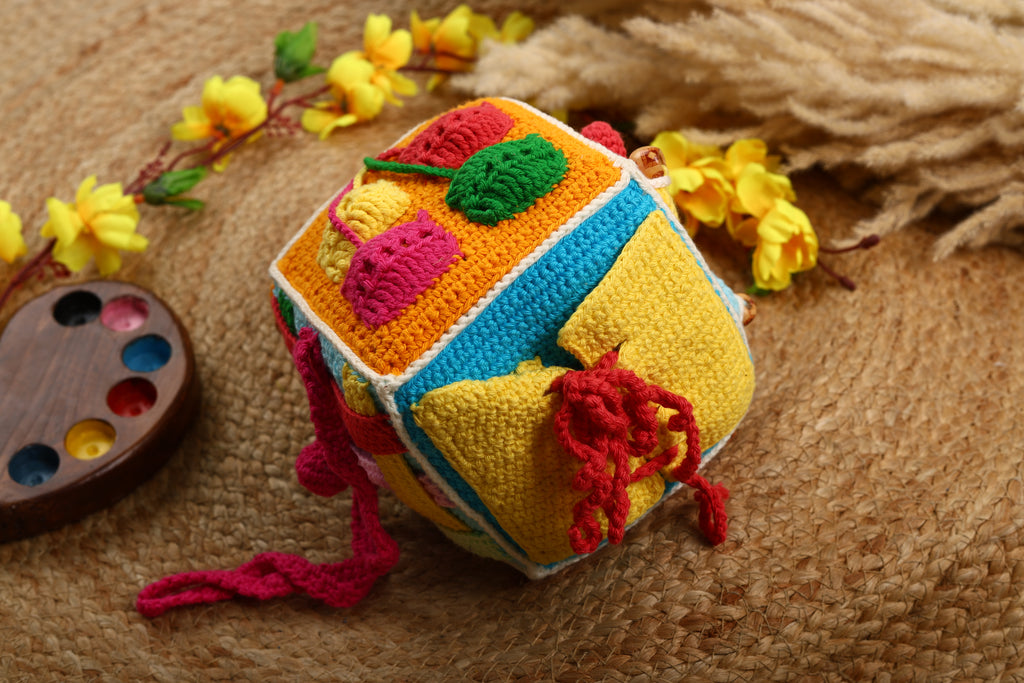 Little Medhas Educational Activity Cube - Handcrafted Cotton Learning Toy for Babies 9+ Months